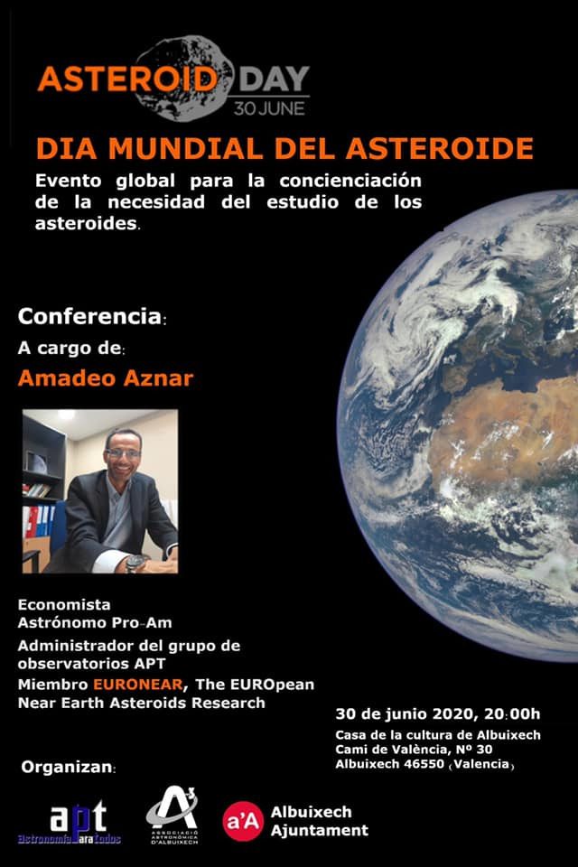 Cartel del Día Mundial del Asteroide con la conferencia de Amadeo Aznar