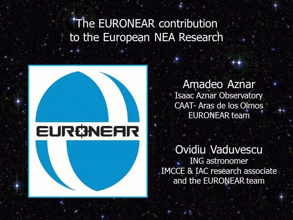 Diapositiva de la ponencia sobre la contribución de EURONEAR